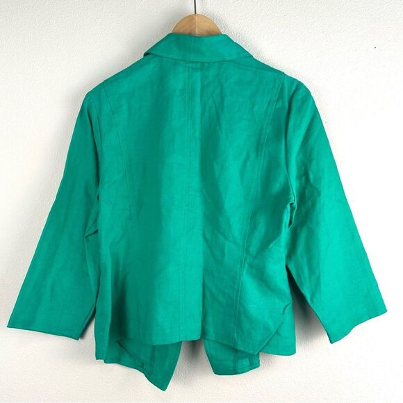 Chicos Womens Draped Linen Blazer Cropped Vivid Green 3/4 Sleeves New NWT Medium - Picture 2 of 4